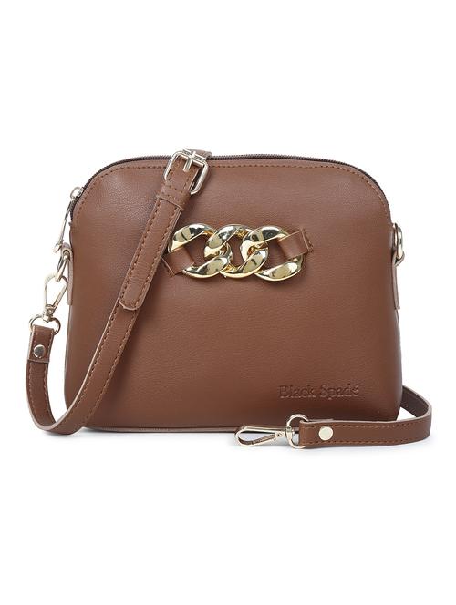 brown leatherette (pu) regular sling bag - 20535283 -  Standard Image - 0