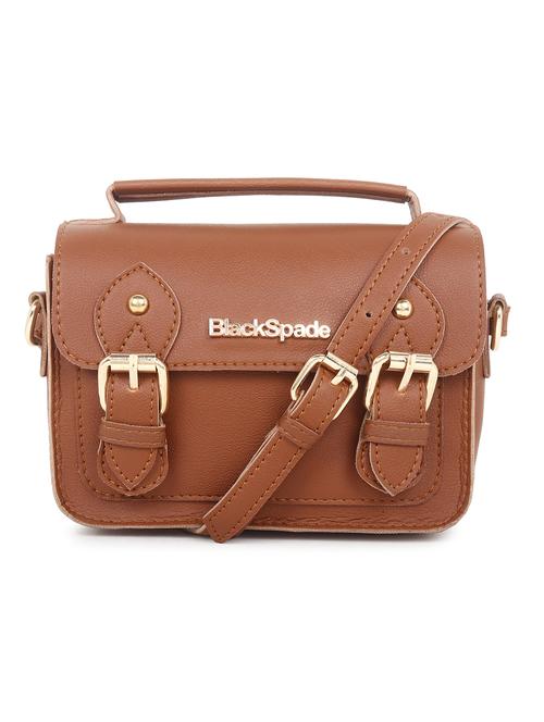 brown leatherette (pu) structured sling bag - 20535289 - Standard Image - 0
