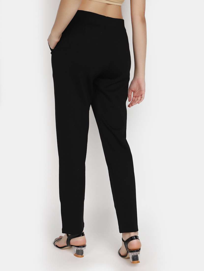 women solid black flat front trouser - 20536308 -  Standard Image - 2