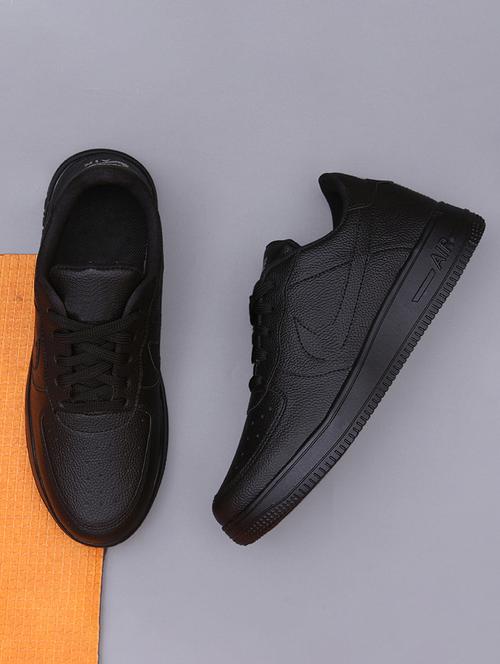 men solid black lace up sneaker - 20536441 -  Standard Image - 0