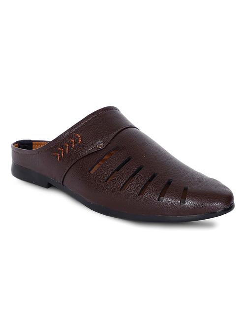 men solid brown slip on mule - 20536442 - Standard Image - 0