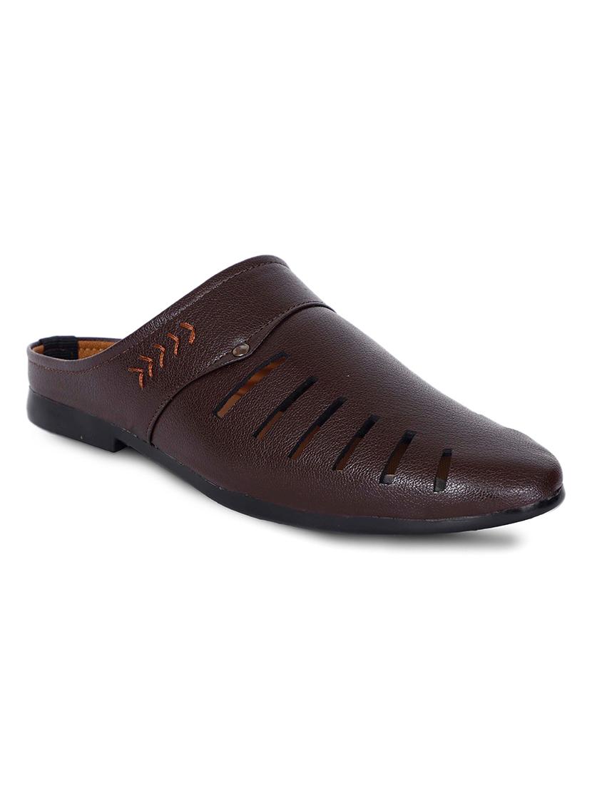 men solid brown slip on mule - 20536442 - Zoom Image - 0