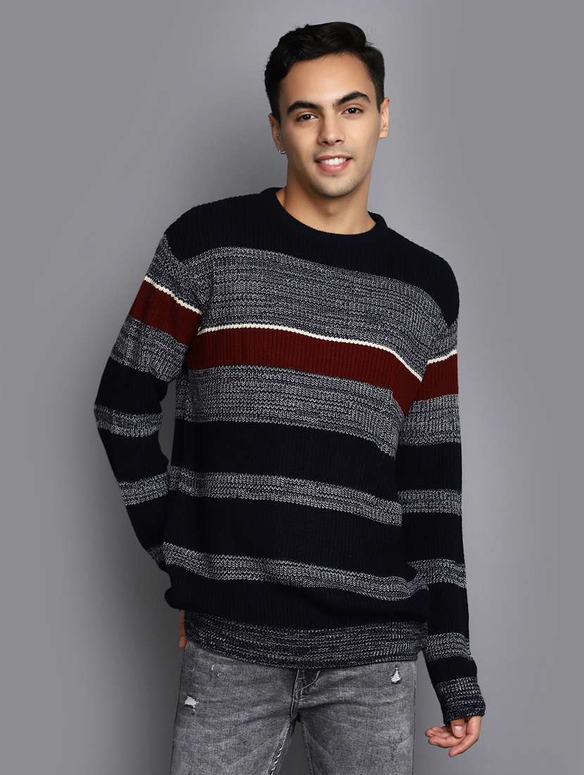 men striped long sleeve regular fit pullover 