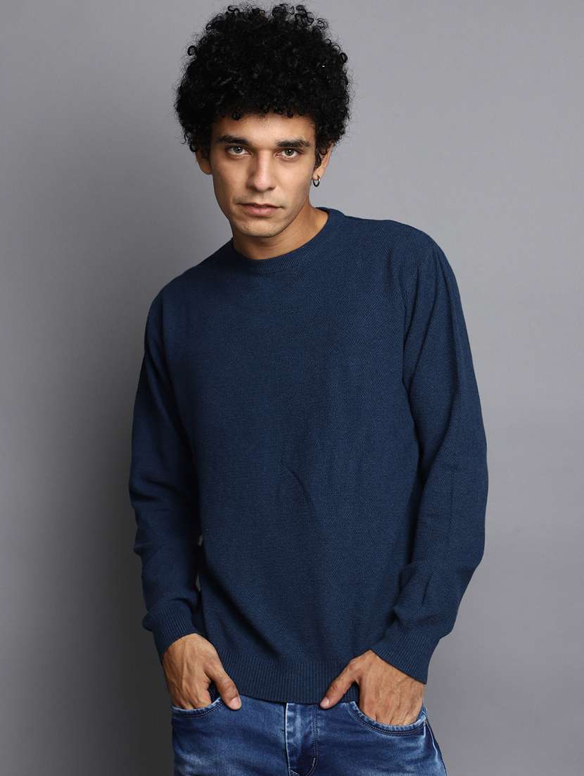 men solid crew neck pullover