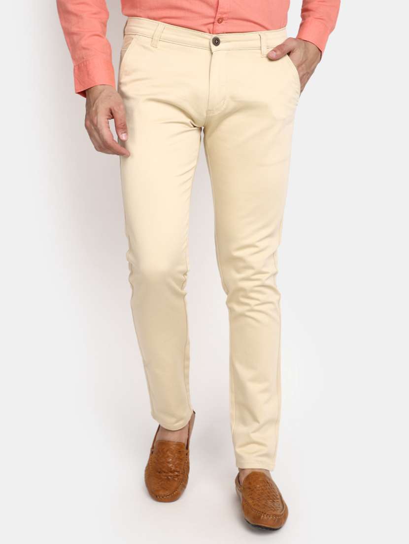 men mid rise solid chinos casual trouser