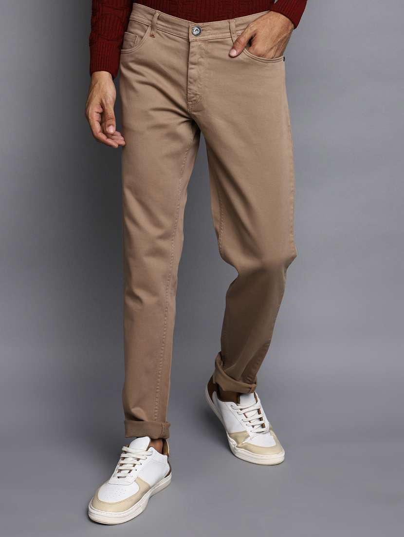 men mid rise solid chinos casual trouser