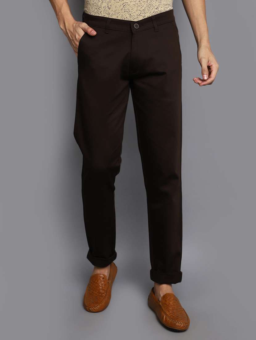 men mid rise solid chinos casual trouser
