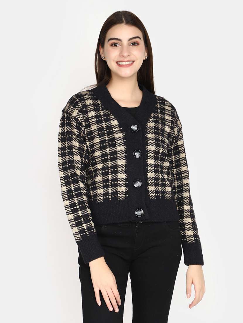 checkered black acrylic cardigan