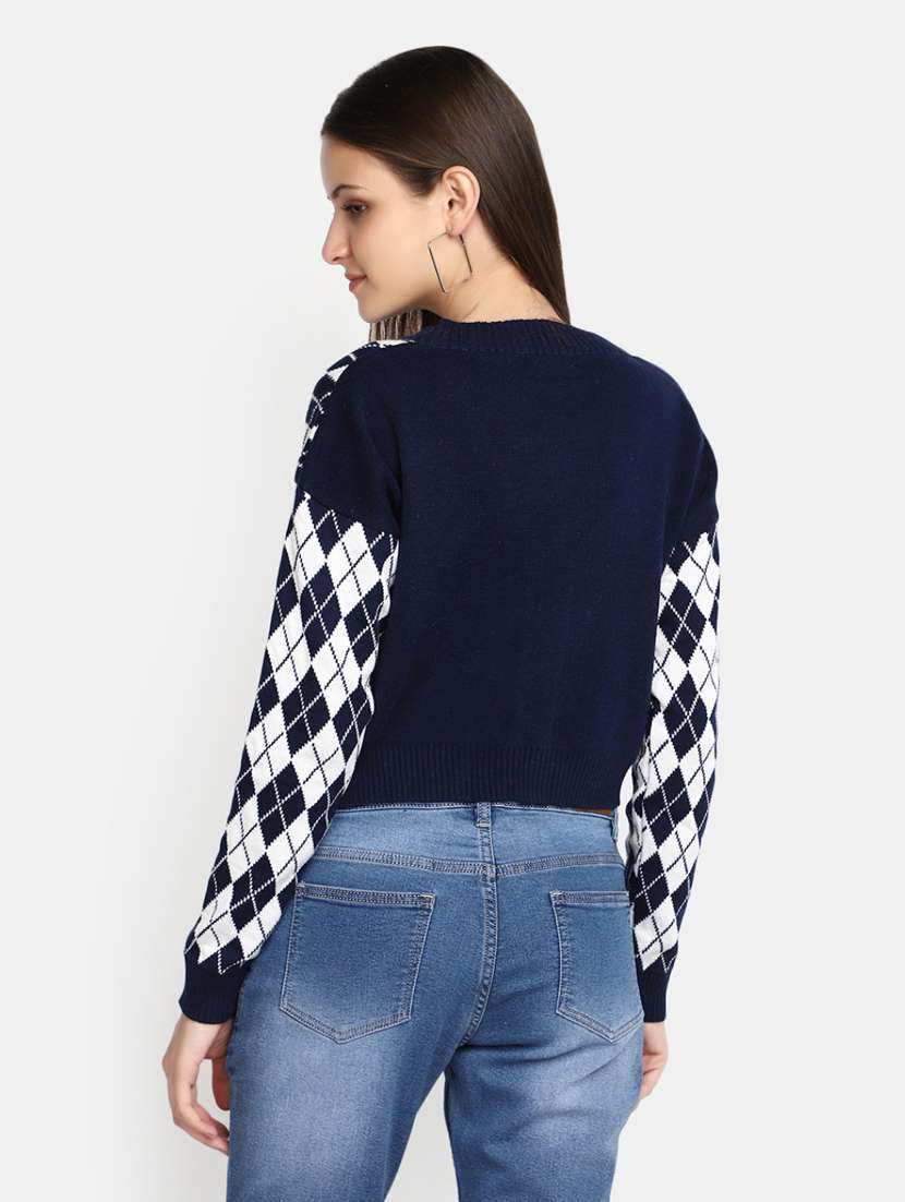 v-neck navy blue acrylic cardigan - 20536699 -  Standard Image - 2