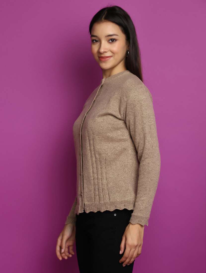 women beige long sleeves cardigans - 20536729 - Standard Image - 2