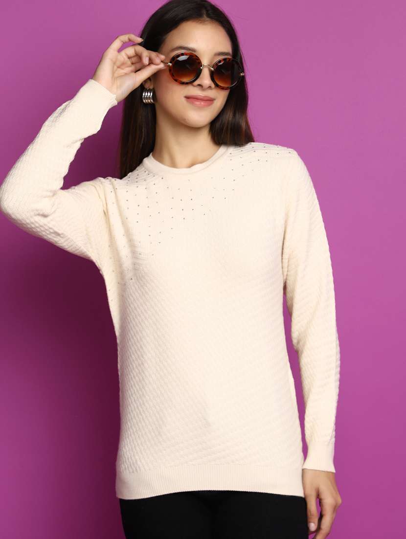 women long sleeved self design pullover - 20536733 -  Standard Image - 2