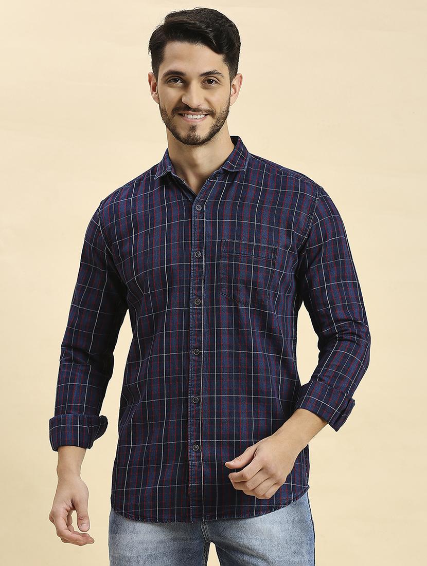 men checkered collared casual shirt