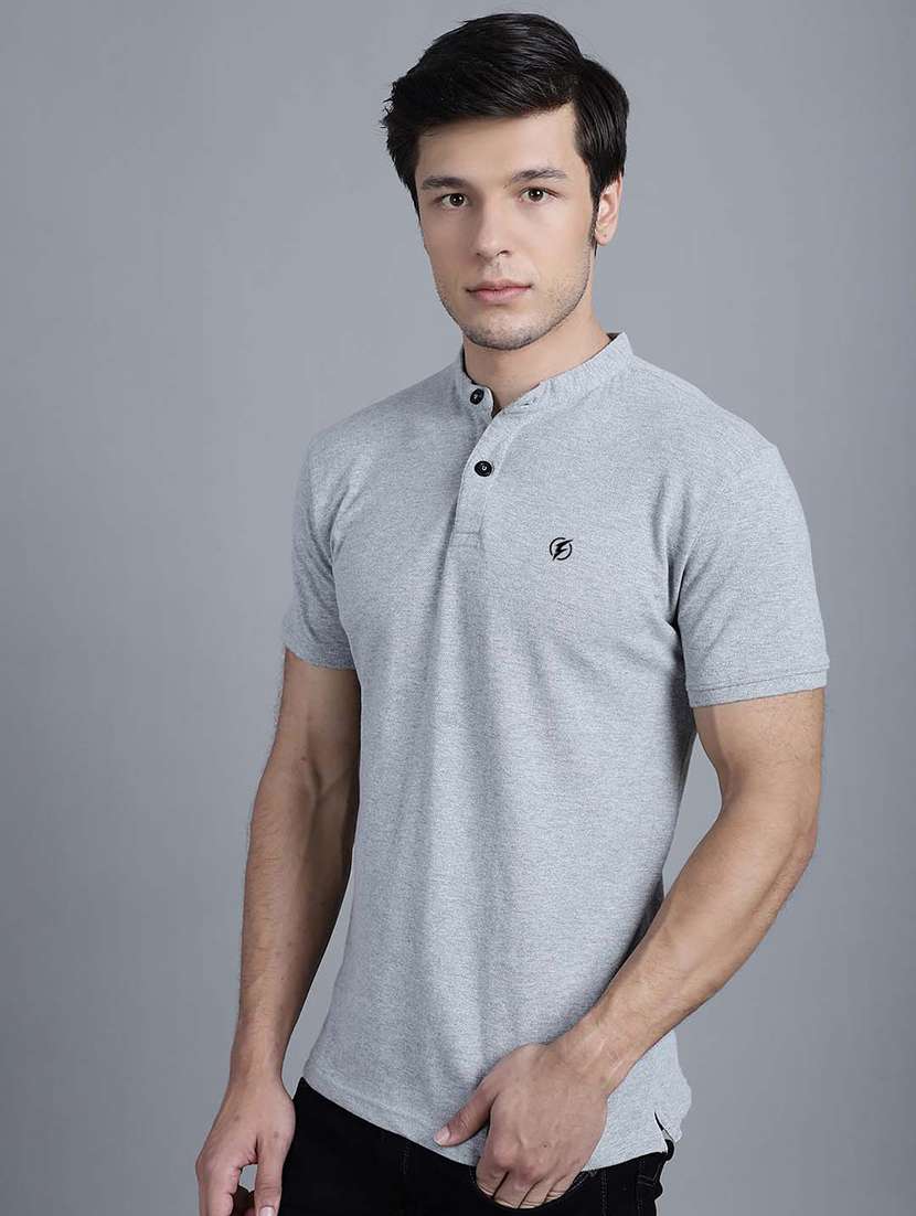 men grey melange cotton slim fit t-shirt - 20537846 -  Standard Image - 2