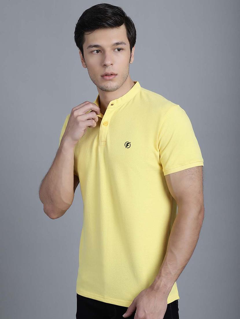 men solid lemon sherbet cotton slim fit t-shirt - 20537847 - Standard Image - 2