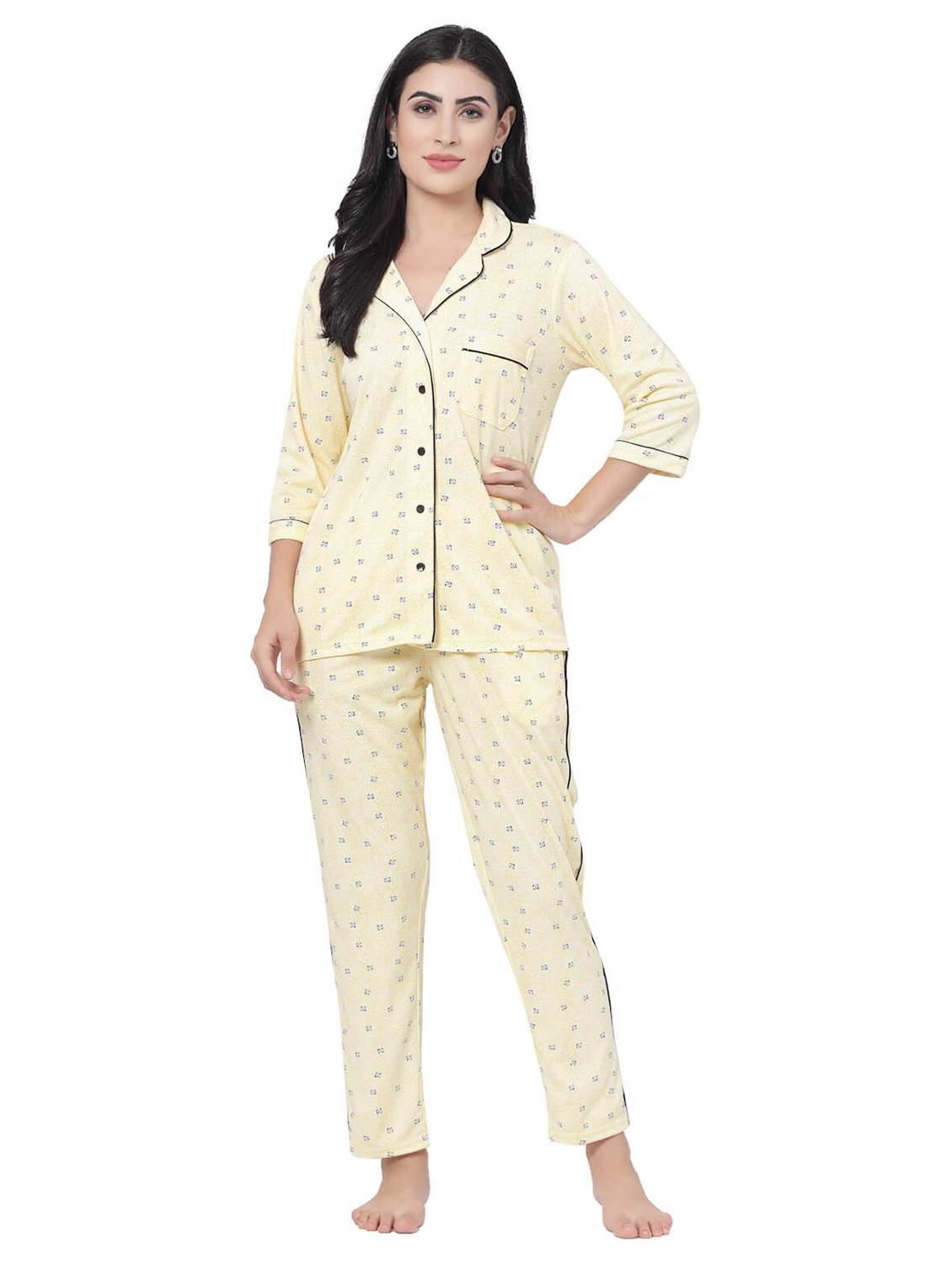 yellow cotton blend nightwear set - 20537934 -  Standard Image - 2