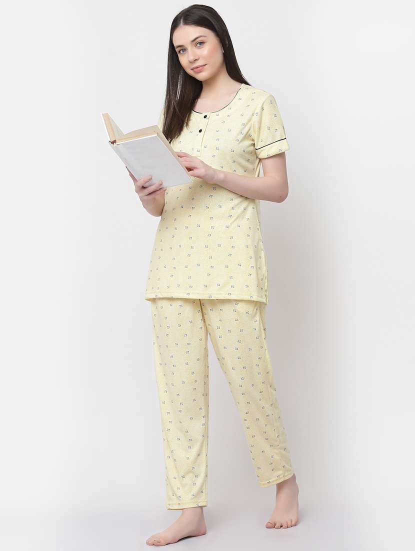 yellow cotton blend nightwear set - 20537974 -  Standard Image - 2
