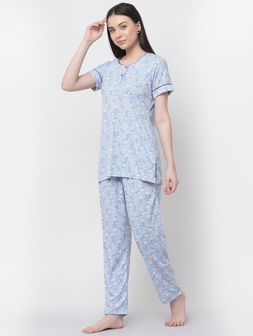 light blue cotton blend nightwear set - 20537977 - Standard Image - 2