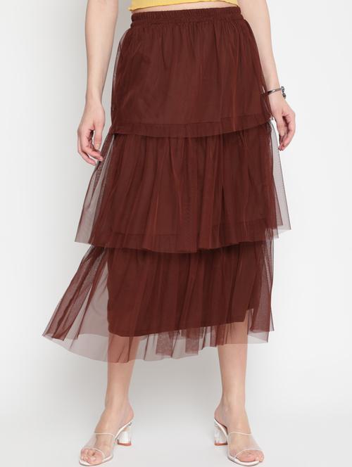 coffee brown net layered skirts - 20538697 -  Standard Image - 0