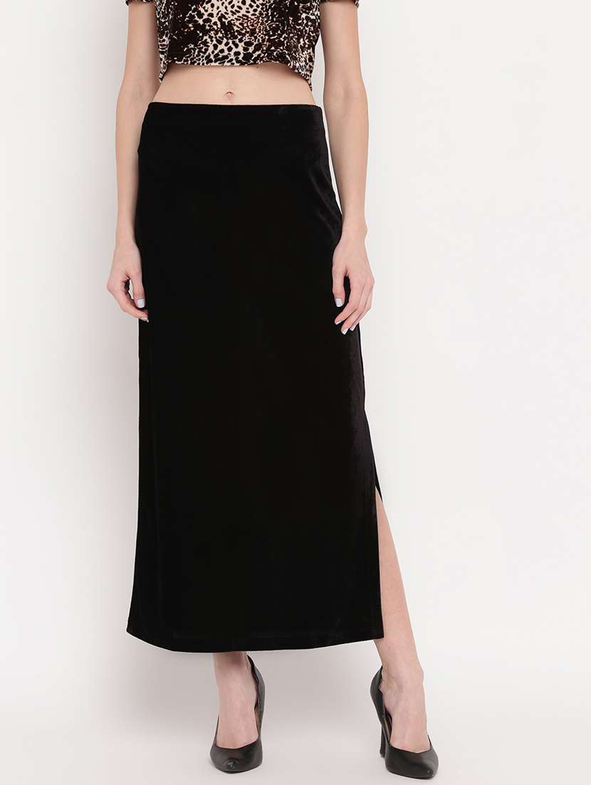 black velvet midi skirt