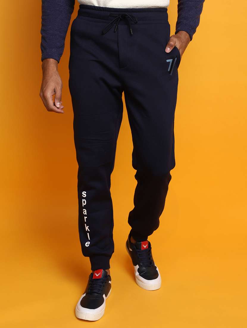 men navy blue regular fit joggers