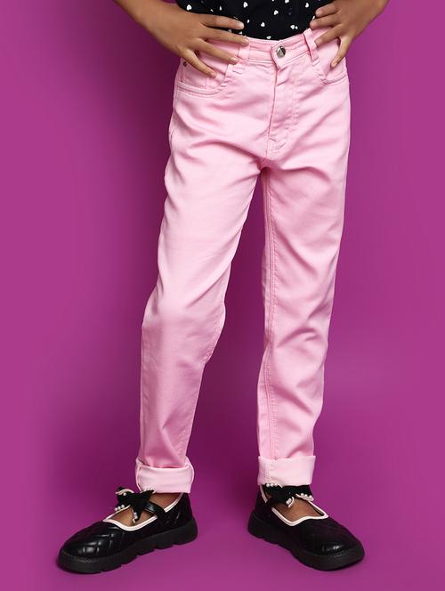 girls solid pink slim fit jeans - 20539276 -  Standard Image - 0
