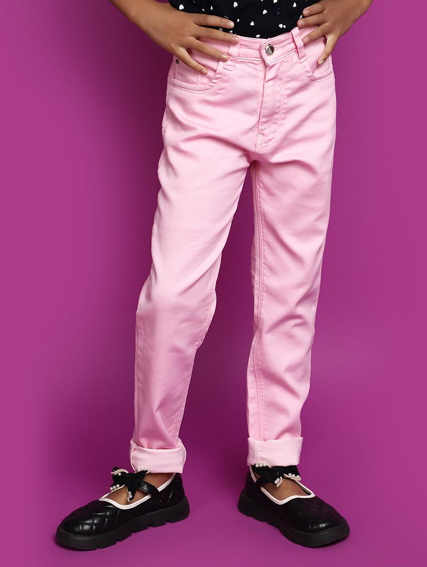girls solid pink slim fit jeans - 20539276 -  Zoom Image - 0