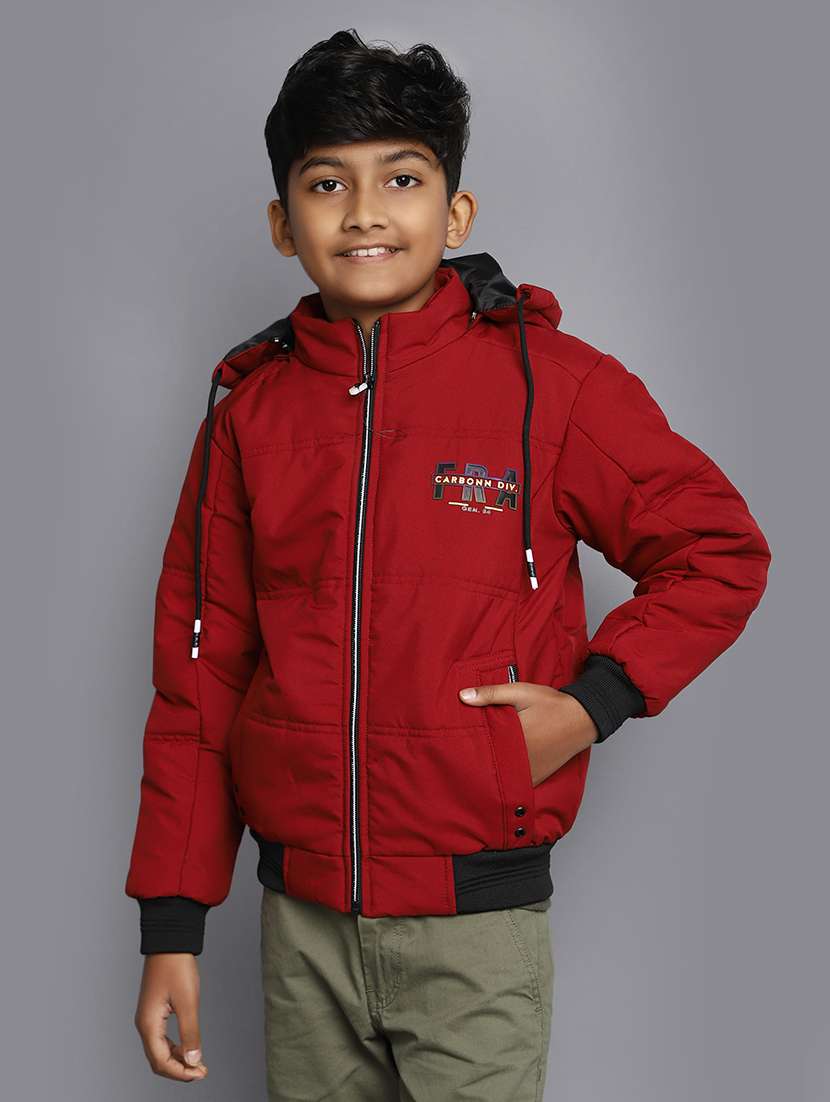 boys solid hooded bomber jacket