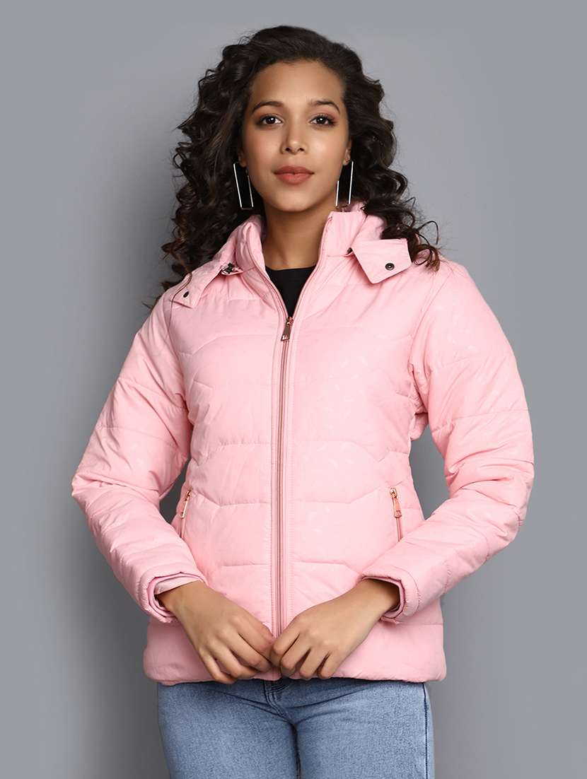 women solid hooded bomber jacket