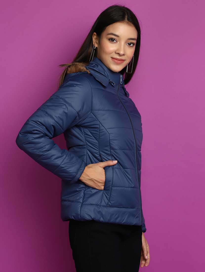 women solid hooded quilted jacket - 20539578 -  Standard Image - 2
