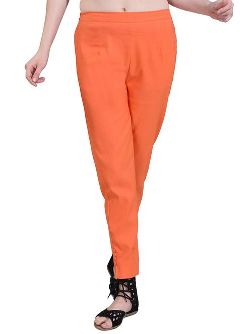 orange cotton blend flat front trousers - 20539701 -  Standard Image - 0
