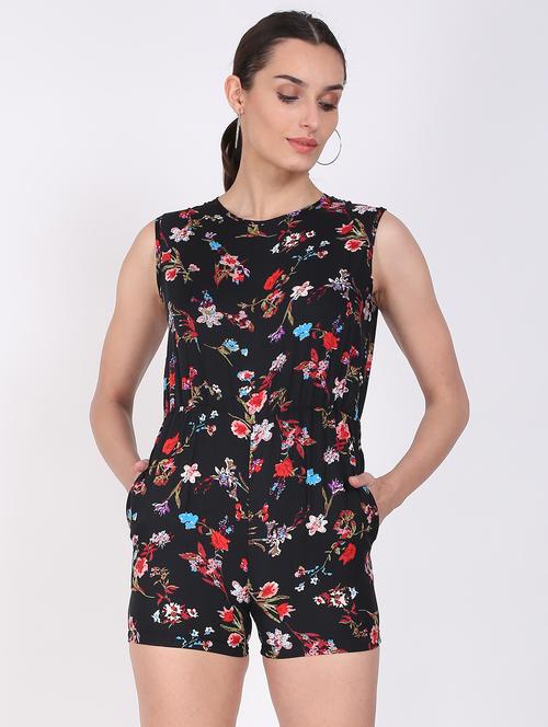 black floral crepe romper - 20540422 - Standard Image - 0