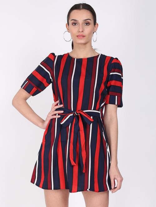 women striped belted dress - 20540487 - Standard Image - 0