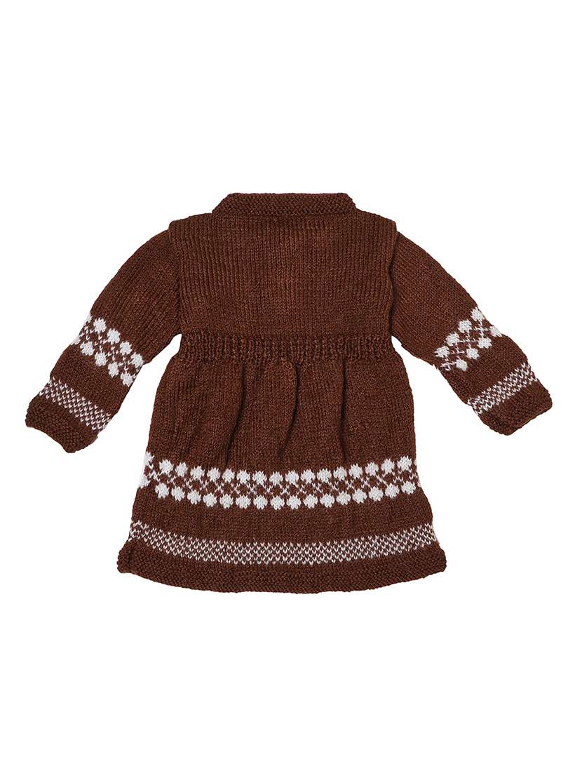 girls brown self design woollen frock - 20542137 -  Standard Image - 2