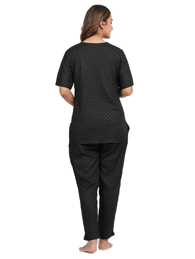 black rayon full nightwear set - 20542228 - Standard Image - 2