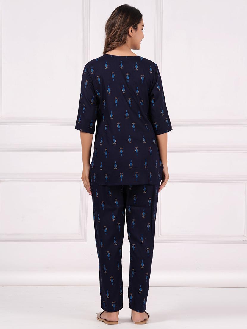 navy blue full nightwear set - 20542229 - Standard Image - 2
