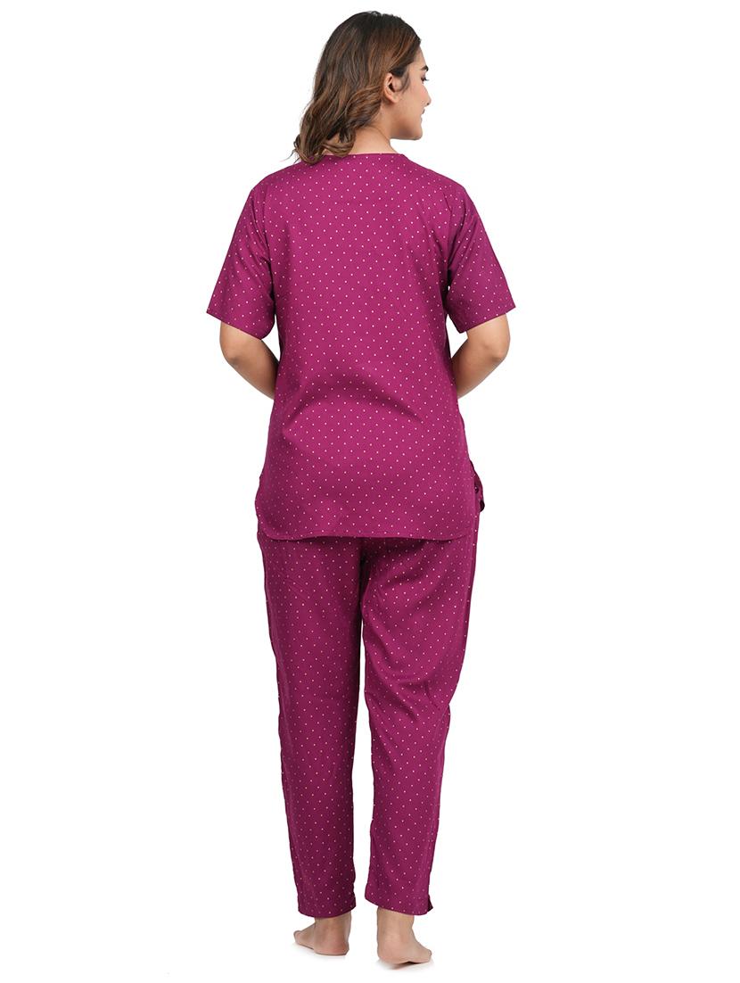 purple rayon full nightwear set - 20542233 - Standard Image - 2