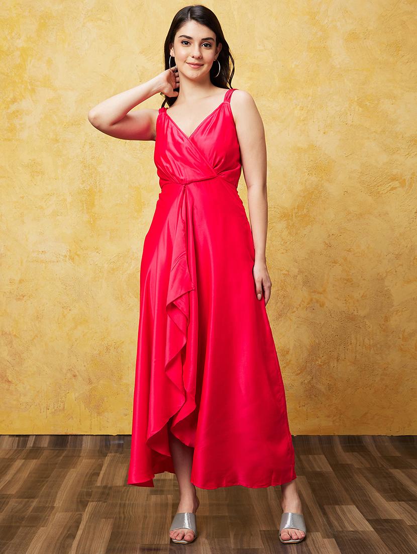 globus women pink strappy shoulder front slit wrap maxi party dress - 20544752 - Standard Image - 2