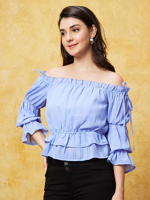 women blue polyester peplum top - 20544775 - Standard Image - 0