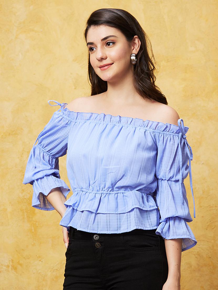 women blue polyester peplum top - 20544775 - Zoom Image - 0