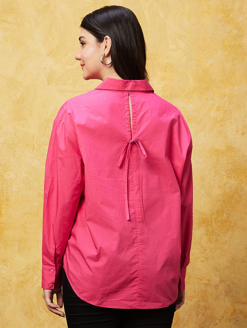 women pink cotton shirt style top - 20544779 - Standard Image - 2