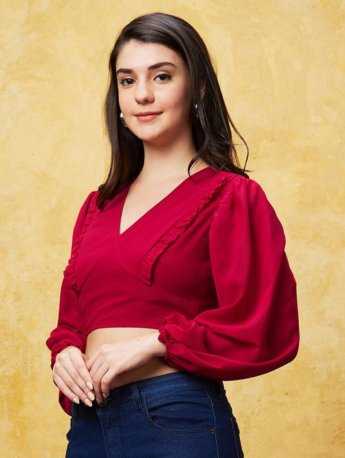 women maroon polyester crop top - 20544783 -  Standard Image - 0