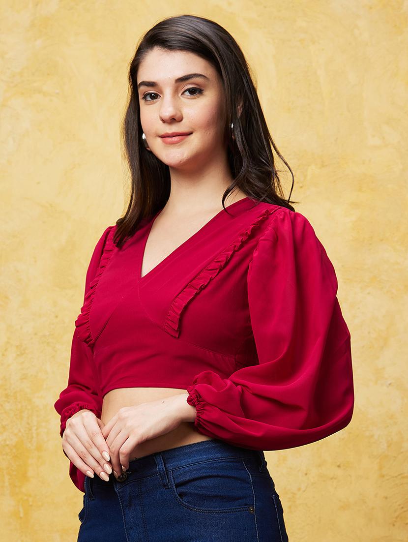 women maroon polyester crop top - 20544783 -  Zoom Image - 0