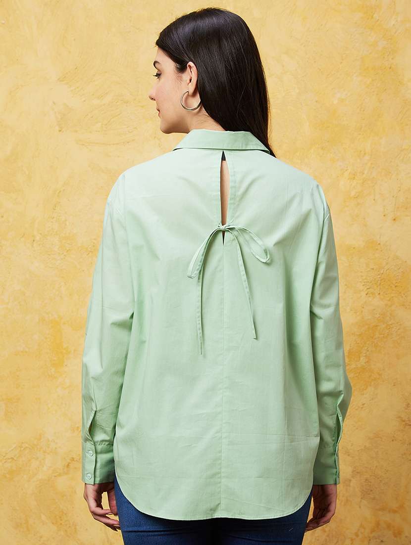 green solid shirt top - 20544787 - Standard Image - 2