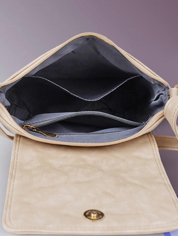 women cream leatherette flap detailed sling bag - 20546294 - Standard Image - 2