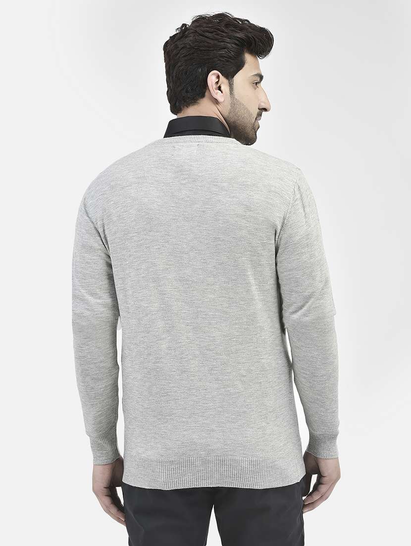 men solid grey v-neck pullover - 20546959 - Standard Image - 2