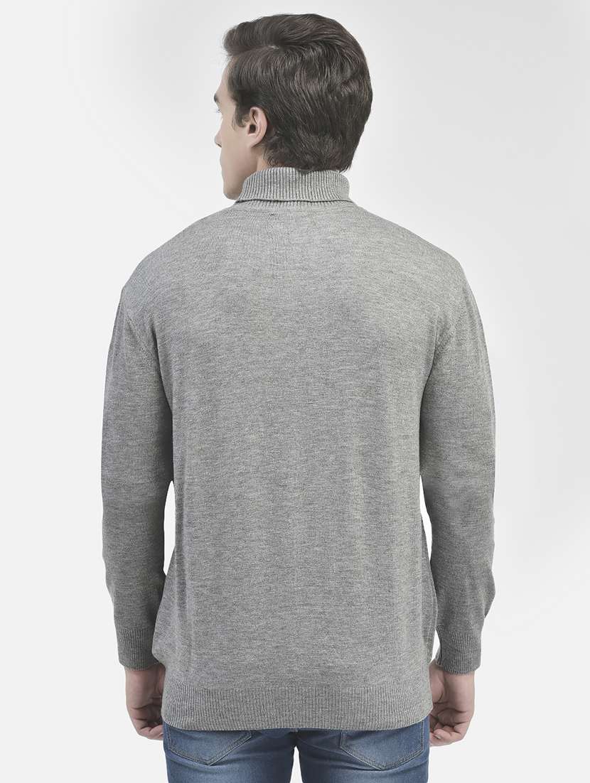 men solid grey turtle neck pullover - 20546961 - Standard Image - 2
