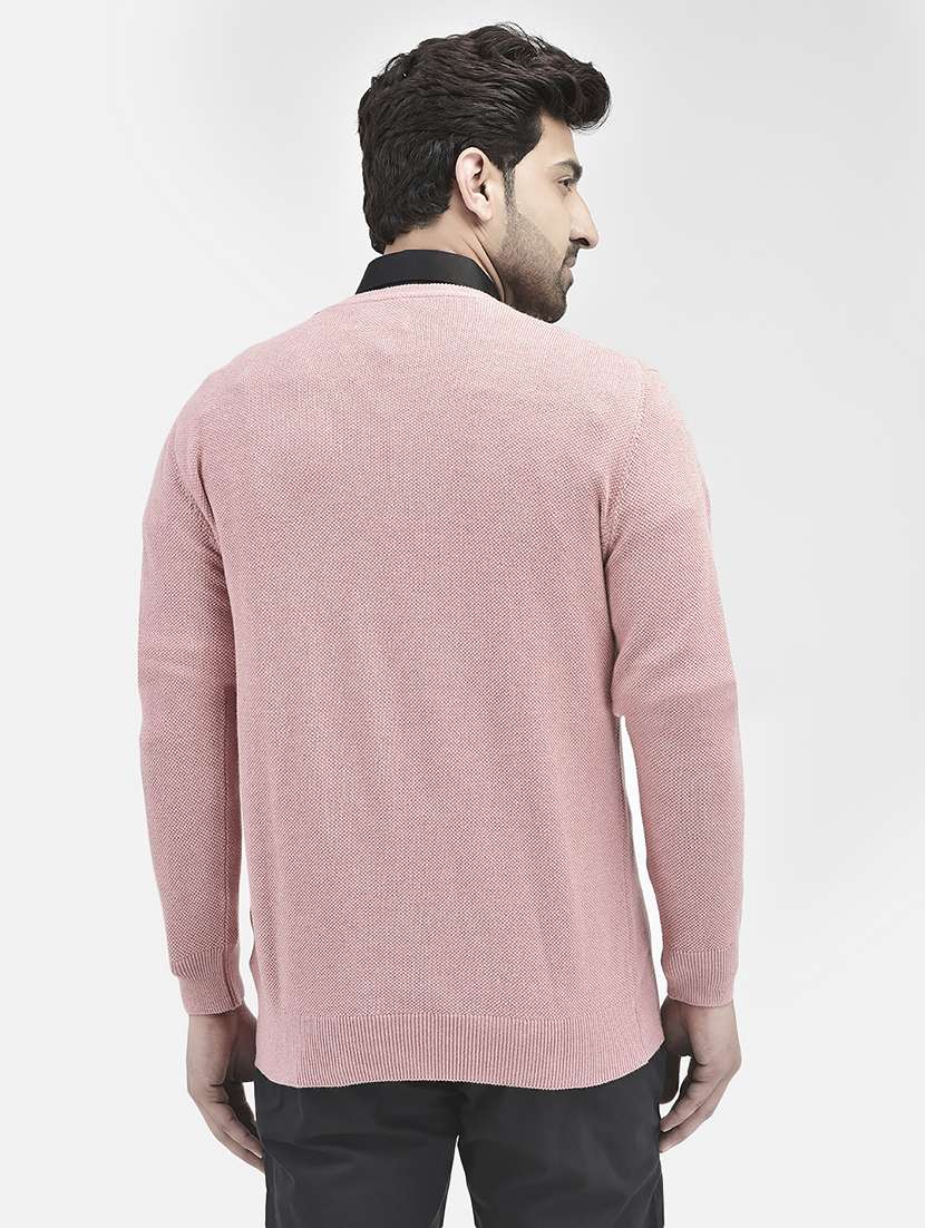 men solid pink round neck pullover - 20546965 -  Standard Image - 2