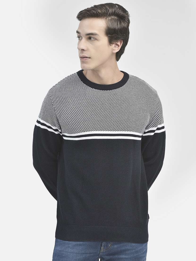 men striped round neck pullover