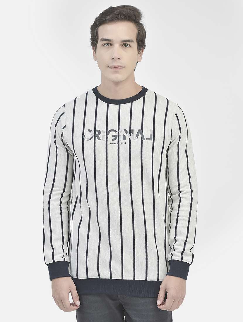 men striped grey cotton blend regular sweatshirt