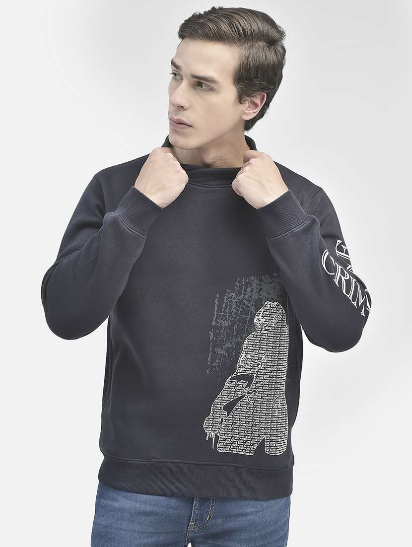 men graphic printed charcoal cotton blend regular sweatshirt